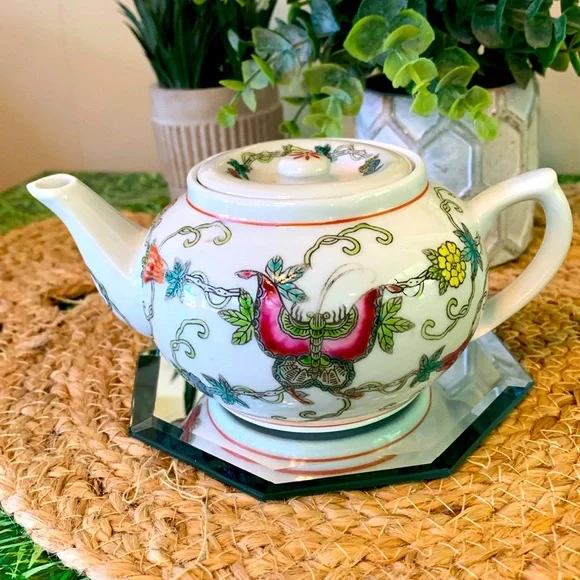 Vintage painted Butterfly Tea pot, EUC