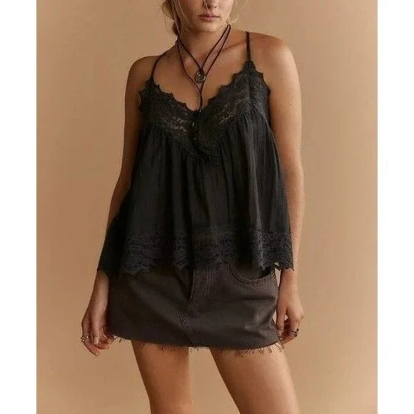 Intimately Free People Fiona Cami Blouse Top Tank Sleeveless Lace Slip XL 288553