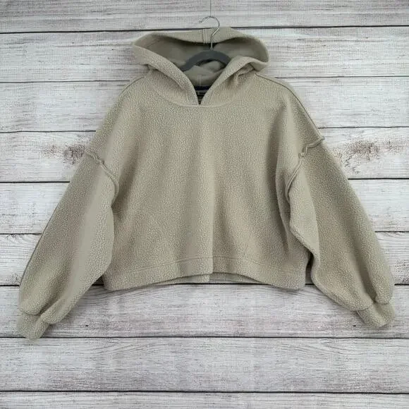 We the Free People Crop Oversize Sherpa Fleece Hoodie Womens XS Beige Boxy