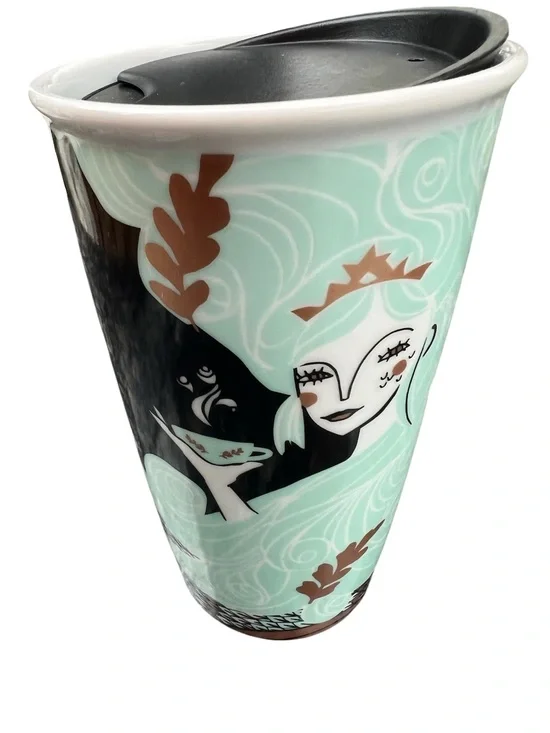 Starbucks 2018 Mermaid Siren Holiday Ceramic Tumbler black and light blue NEW