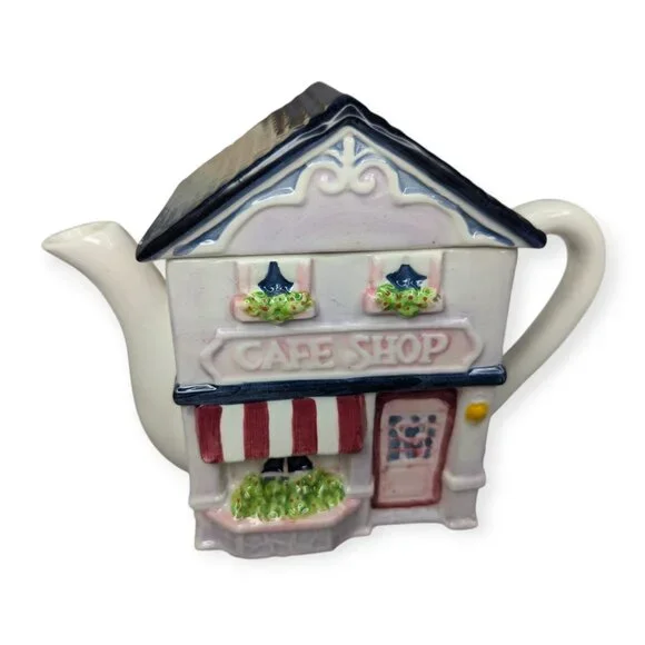 Vintage Lauren Rogers Collectibles Hand Painted Ceramic Cafe Shop Tea Pot NIB