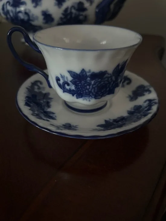 Flow Blue teacup and saucer