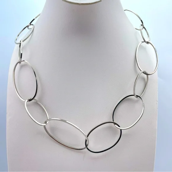 NWT Lauren Ralph Lauren Silver-Tone Open Oval Link Statement Necklace