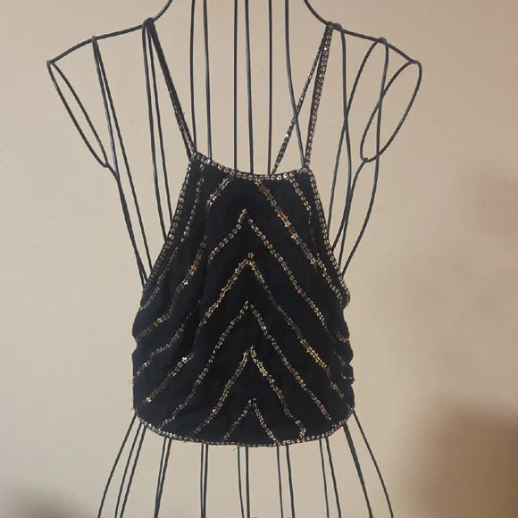 Free People Black and Gold Cami Crop Top Size XS