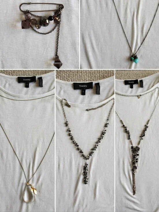 Mixed Metal and Bead Women's Necklace Set - Gray and Turquoise Accents