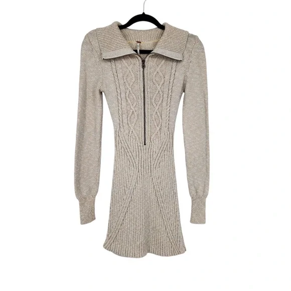 Free People Long Sleeve Mont Blanc Mini Cable Knit Sweater Dress Size Small