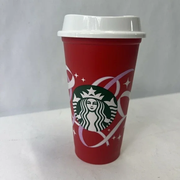 Rare Starbucks Logo 50th‎ Anniversary Christmas Red Plastic Tumbler with Lid