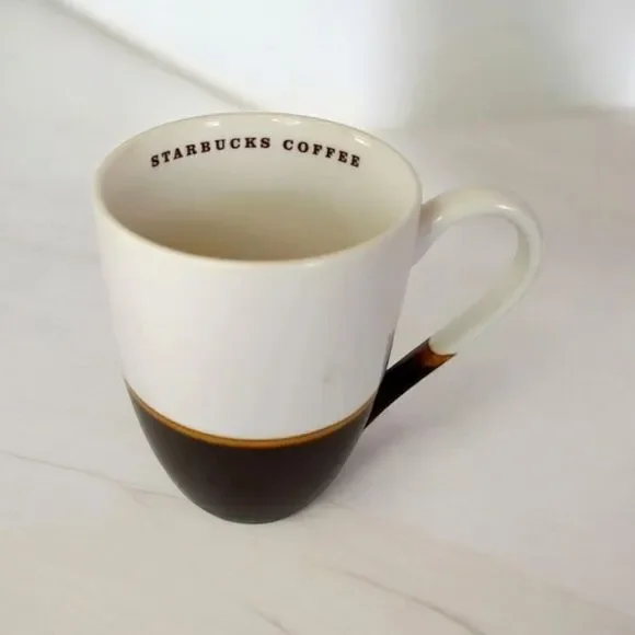 Starbucks Limited Edition Retro 2008 White Brown Ceramic Coffee Cup Tea Mug 12oz