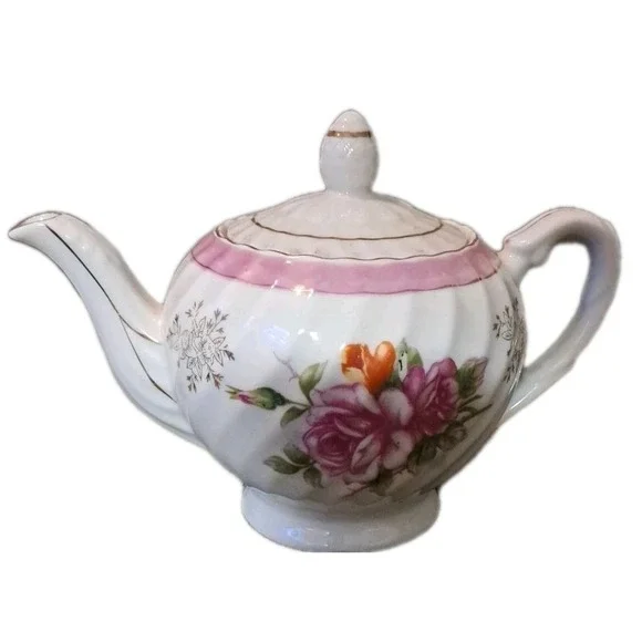 Vtg‎ Ceramic Teapot Pink Roses Unbranded