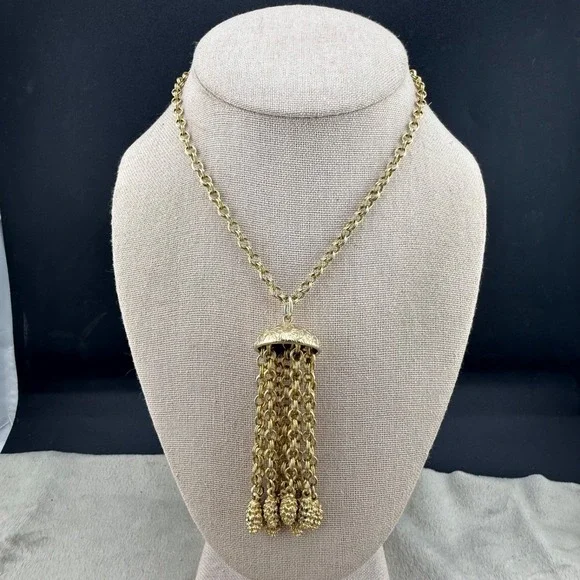 Vintage Tassel Necklace‎ Gold Tone Waterfall 25