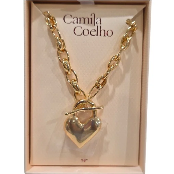 💛 Camila Coelho▪️beautiful Golden Tone Chain Heart Pendant Necklace