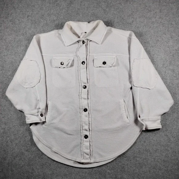 Free People Ruby Jacket Ivory Fleece Shacket Oversized Button Down XS OB1034245‎