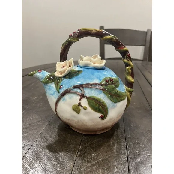Blue Sky Ceramics Teapot Heather Goldmine Bella Flora Summer‎ Dogwood Ladybugs