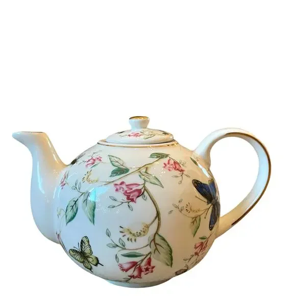 Grace Teaware Porcelain Teapot Elegant Multicolor Floral Butterflies & Bees NEW