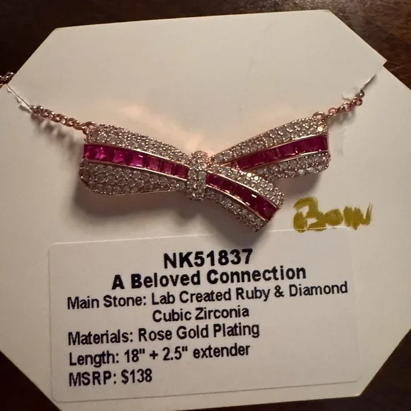 Bomb Party Jul 2025 “A Beloved Connection” Ruby/Diamond CZ Rose Gold Necklace