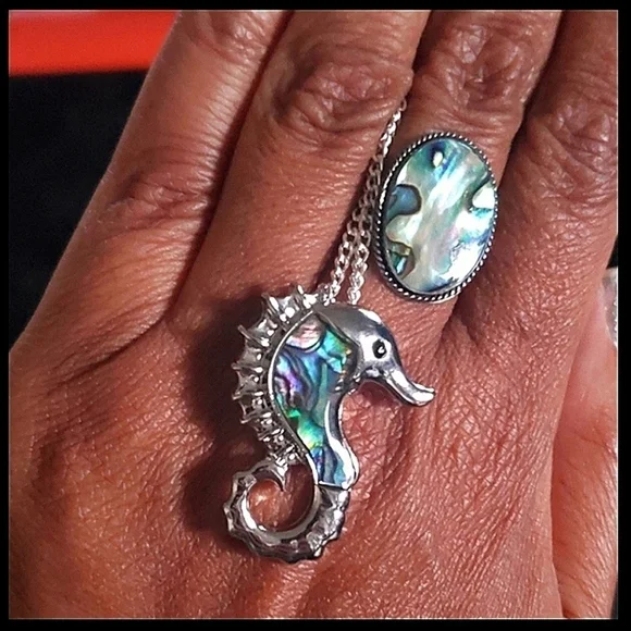 Abalone Shell Seahorse Necklace Brass Stainless Steel