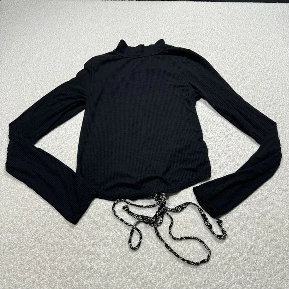 Free People Women's Top Edge of Town Long Sleeve Crop Top Open Back Mock Neck L