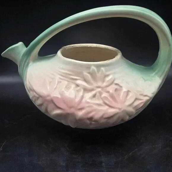 McCoy Pink Green Daisy Tea Pot No Lid Vintage USA Pottery