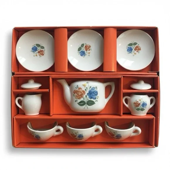 Vintage Toy‎ China Tea Set Original Box Floral Child's Tea Set Japan