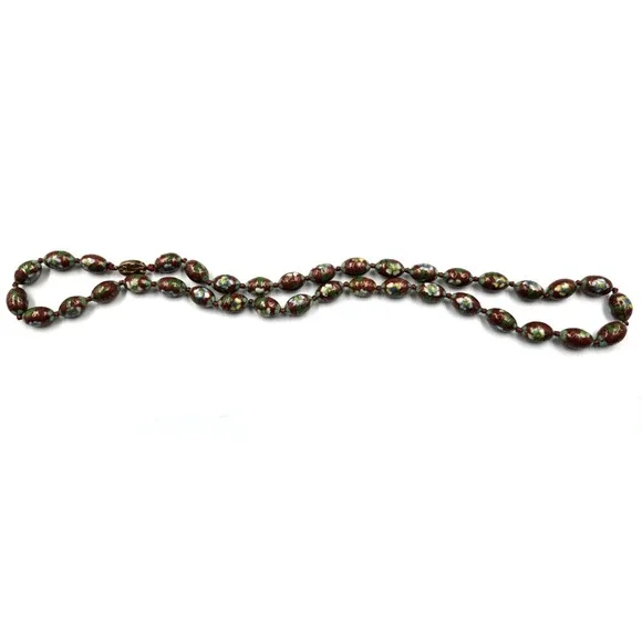 Vintage Chinese Cloisonne Enamel Bead Necklace Knotted‎ Egg Floral