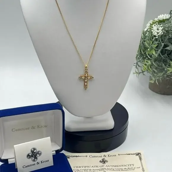 Vintage Camrose & Kross JBK Jacqueline Kennedy Gold Plated Crystal Cross Pendent