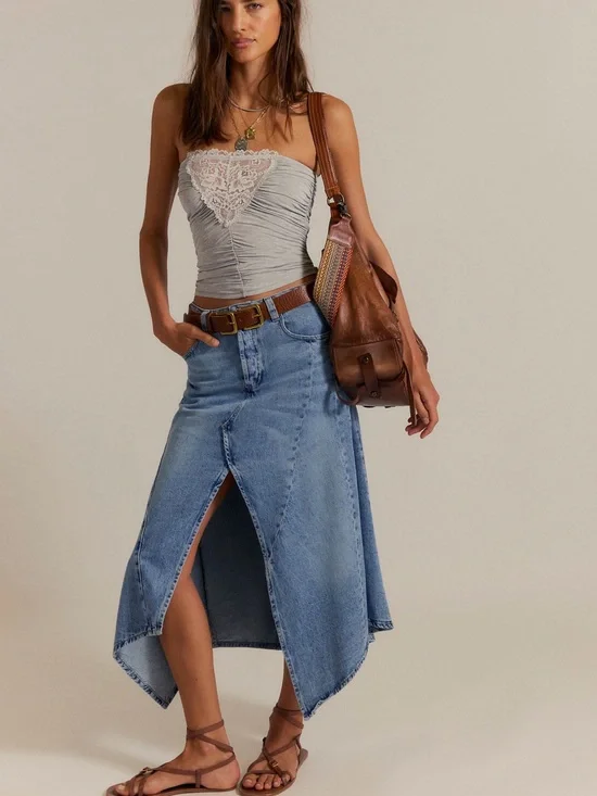 Free People We the Free Aquarius Denim Maxi Skirt- Free Spirit