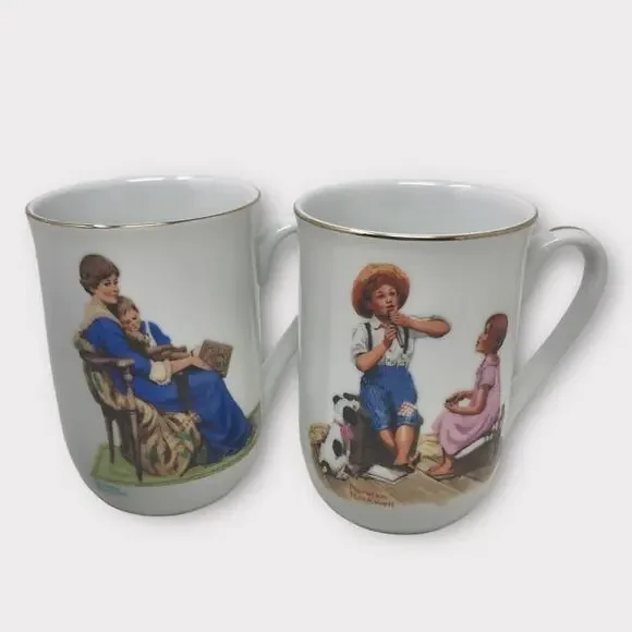 Norman Rockwell 2 Porcelain Mugs 