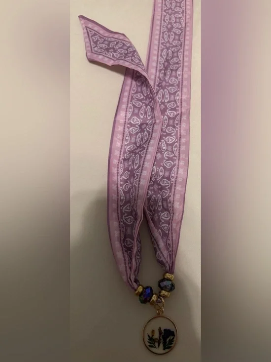 Lavender Floral Pendant Scarf Necklace - Women Accessories