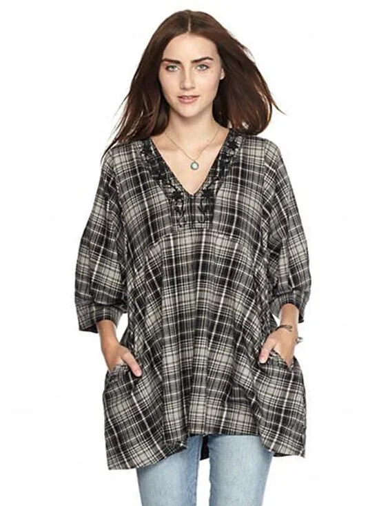 Free People Sammy Jo Plaid Tunic in Black Combo - sz Small