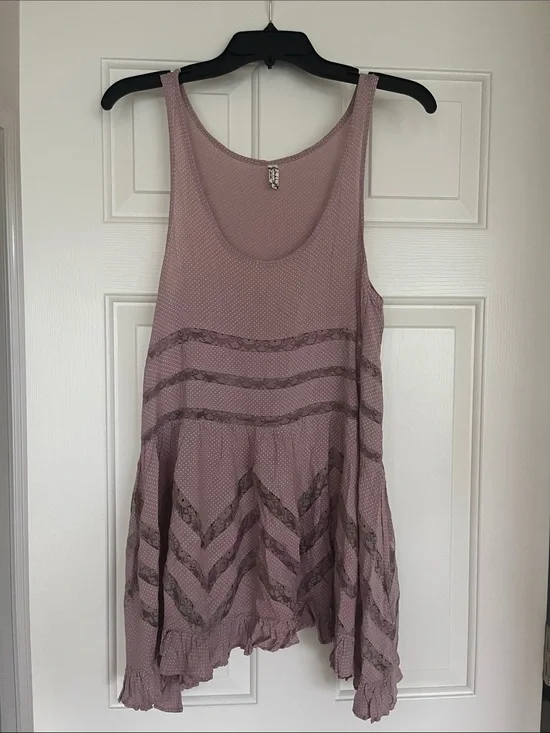 Free People Dusty Mauve Lace-Trim Flow Tank/Dress
