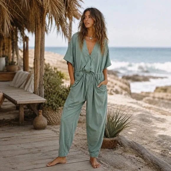 Free People Free est Feels So Right One Piece Sage Green Jumpsuit Womens M