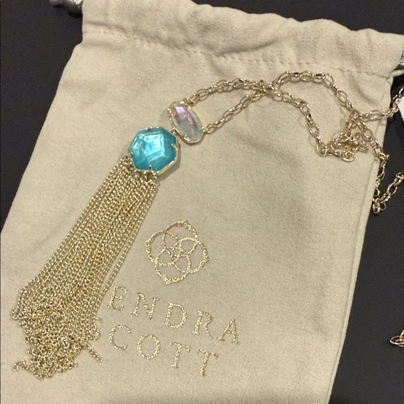 Kendra Scott champagne Gold Necklace with Blue Stone‎ and Tassel