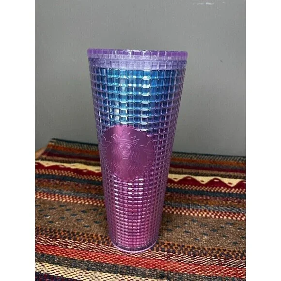 Starbucks Summer 2021 Ombre Blue Pink Grid 24oz Venti Tumbler Cold Cup NO STRAW
