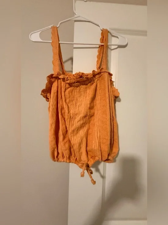 Free People Orange Ruffled Tie-Hem Cami