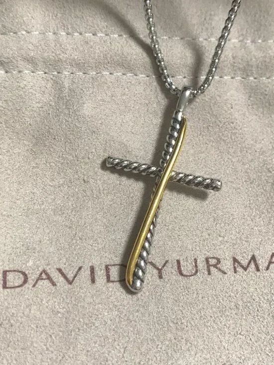 David Yurman Silver and Gold Cross Necklace