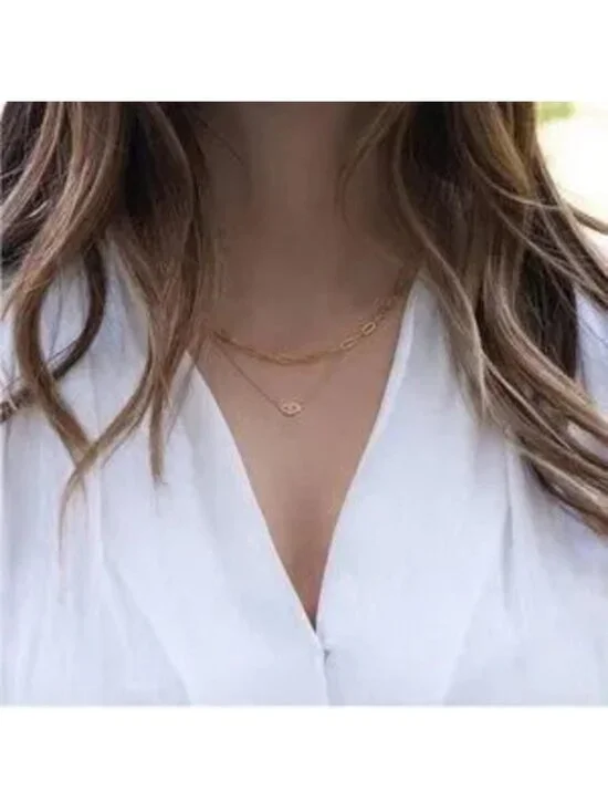 Gold 14k Gold Plated CZ Evil Eye 3pc Chain Necklace Set
