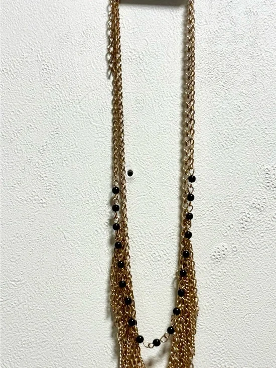 paparazzi Gold-Tone Multi Strand Necklace with Black Beads