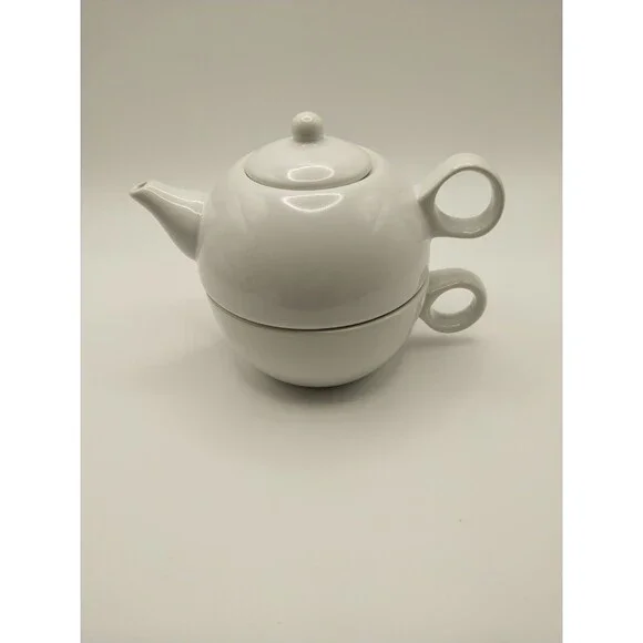 Old Amsterdam Porcelain Works Teapot & Tea Cup for One 8 Oz Glossy White