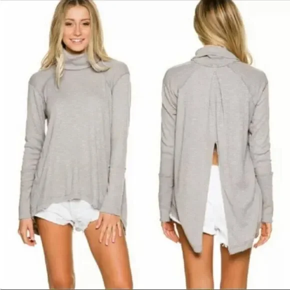 FREE PEOPLE | WE THE FREE Splitback Gray Pullover Turtleneck Top Women’s Size XS