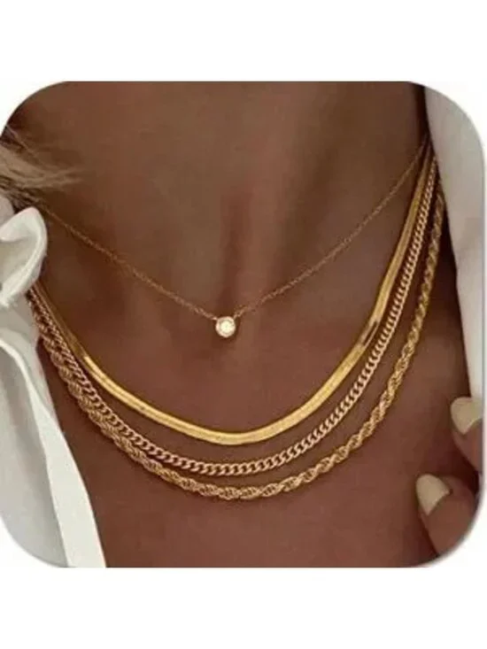Gold 14k Gold Plated 4pc CZ Rope Chain Necklace Set