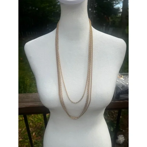 Vtg Gold Tone Multi Strand Layered Chain Necklace Sliding Orb Clasp‎ Retro Chic