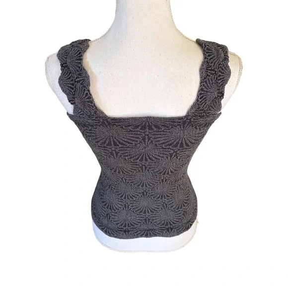 Intimately Free People Grey Textured Knit Tank Top Square Neck M/L Boho Summer