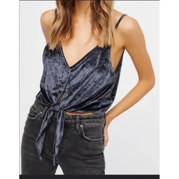 Free People Tie For You Velvet Cami Top Festival Sz‎ XS Boho Y2K