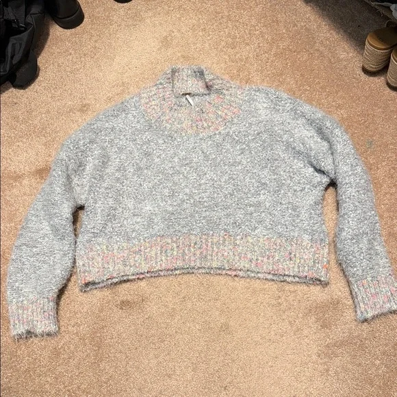 Free People stardust Gray Sweater with Multicolor Trim size S