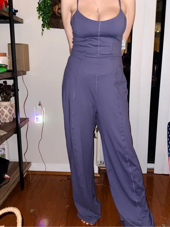 Free People Wide-Leg Strappy Jumpsuit in Slate Up At Night Onesie