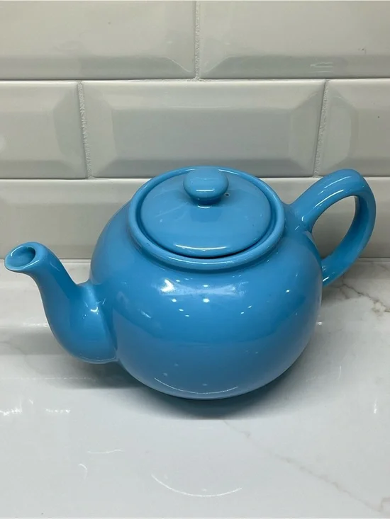 Price & Kensington Blue Glossy Ceramic 2-Cup Teapot w/ Lid, Traditional EUC