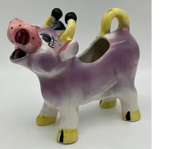 Vtg MCM Thames Ceramic Hand Painted Purple Farm Cow Kitchen Creamer Collectible