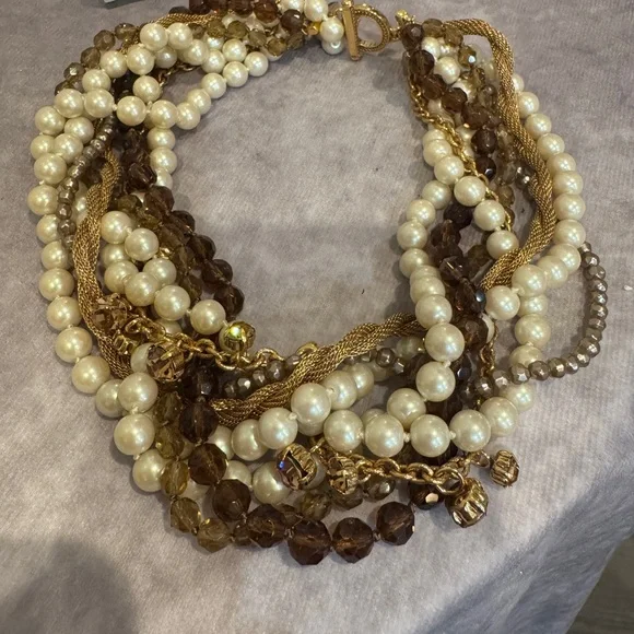 Carolee Pearl and Gold‎ Multi-Strand Necklace Adj NIB