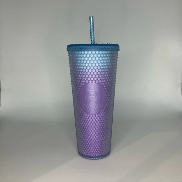 Starbucks Iridescent Colorful Purple Tumbler with Blue Straw 24 fl oz/ 710 ml