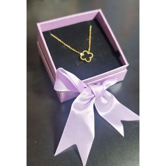 New - 18k Gold Plated Stainless 4 Leaf Clover Necklace 18” w/ 2” Extension